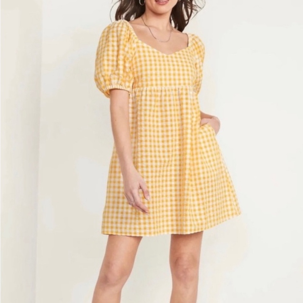 Old Navy Yellow Sundress with Puff Sleeves and Square Neck